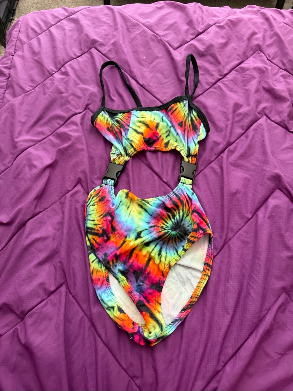 Rave With Mi Gente Rainbow Tie Dye Alarma Buckle Bodysuit